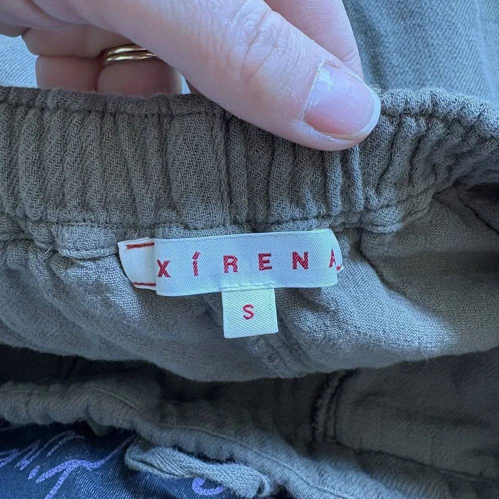Xirena‎ Womens Gauze Army Green Drawstring Elastic Waist Velvet Stripes Pants SM